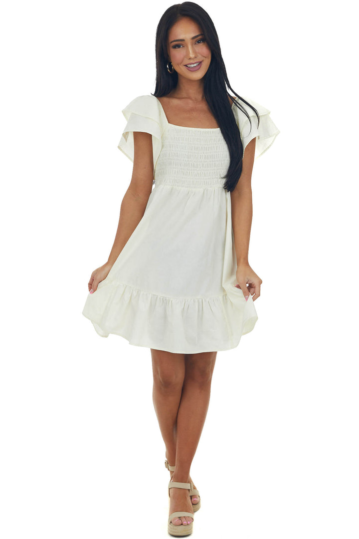 Pastel Yellow Smocked Babydoll Ruffle Dress