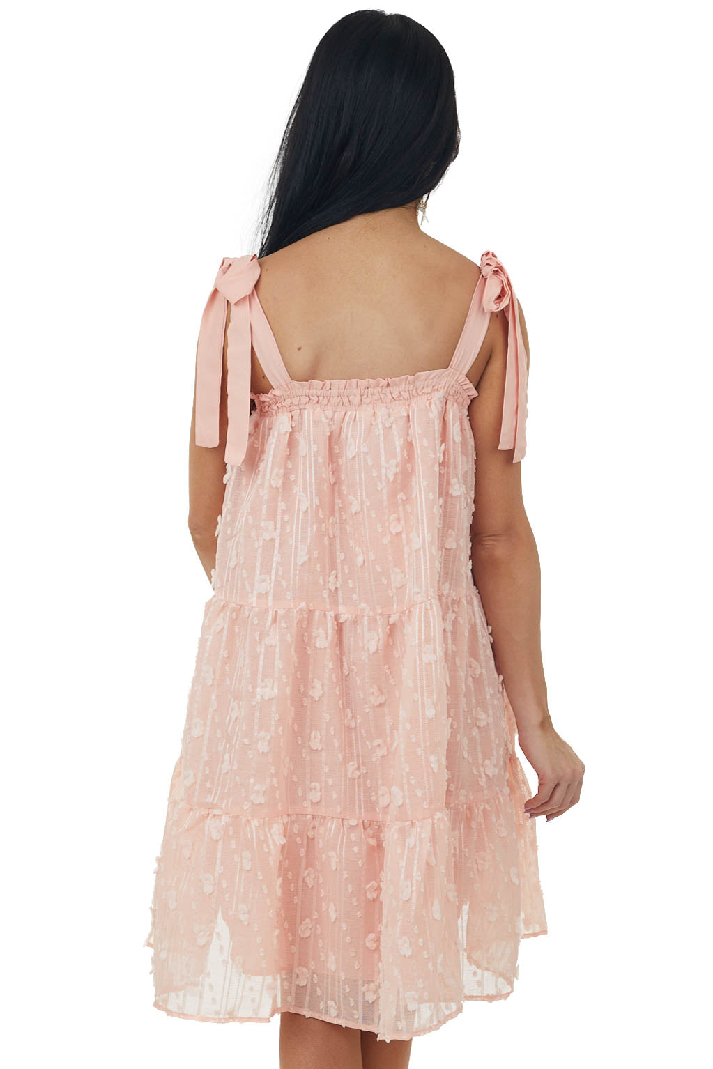 Peach Swiss Dot Sleeveless Tiered Mini Dress