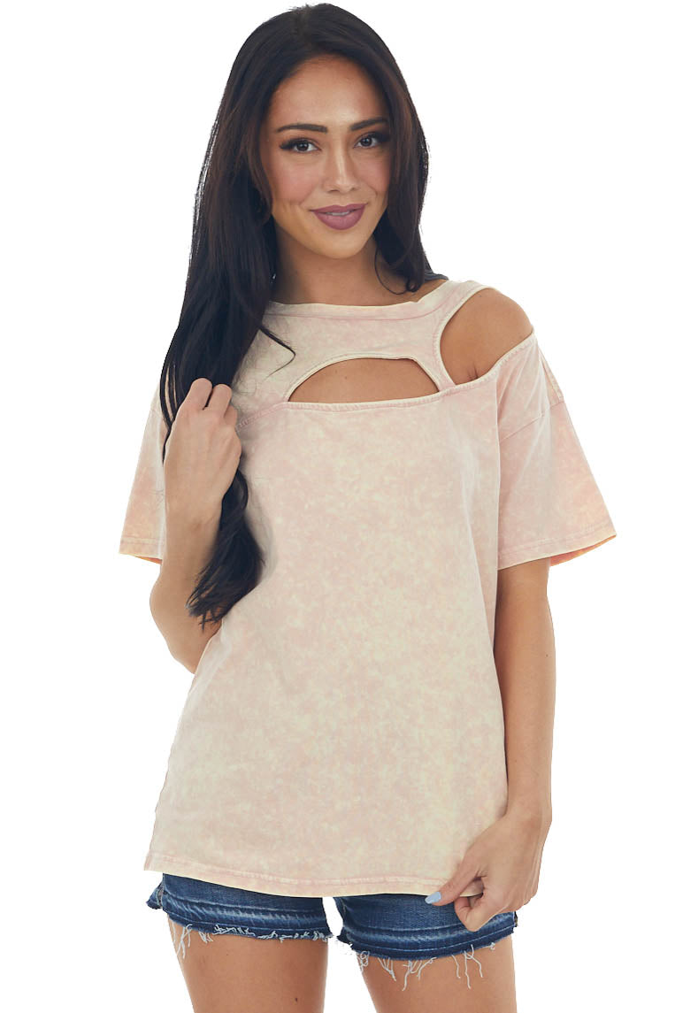 Peach Washed Double Chest Cut Out Knit Top