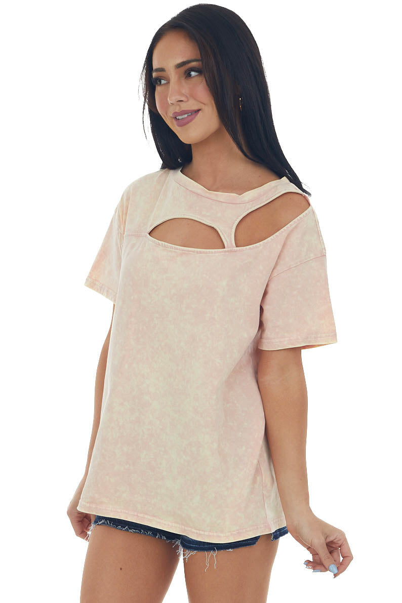 Peach Washed Double Chest Cut Out Knit Top