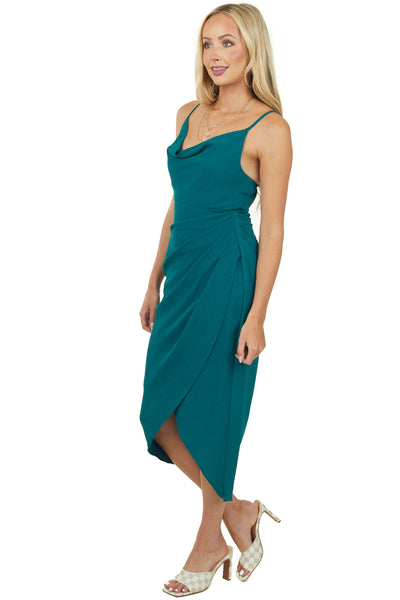 Pine Tulip Hem Cowl Neck Midi Cami Dress