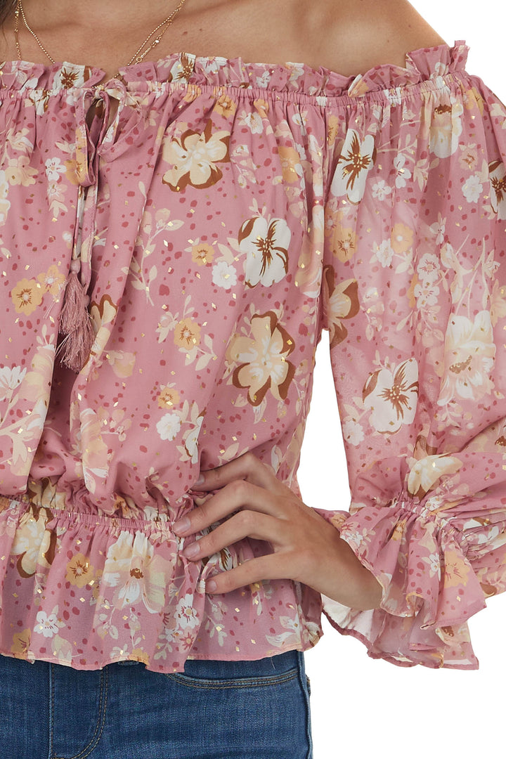 Pink Sherbet Floral Print Off Shoulder Blouse