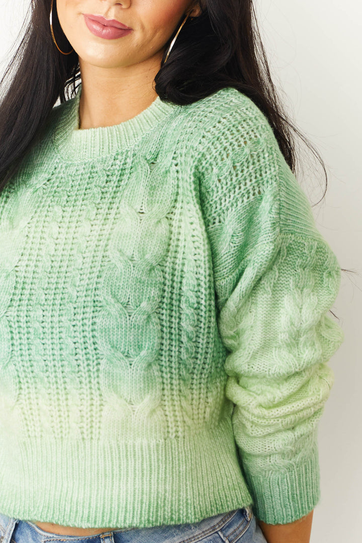 Pistachio Ombre Cropped Cable Knit Sweater & Lime Lush
