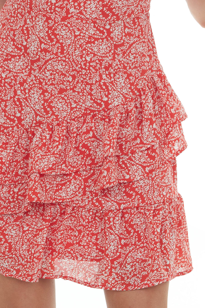 Pomegranate Floral Print Ruffle Mini Dress