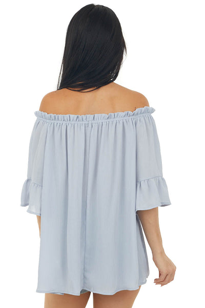 Powder Blue Off the Shoulder Ruffle Blouse