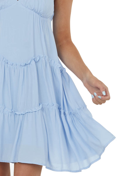 Powder Blue Sleeveless Tiered Babydoll Short Dress