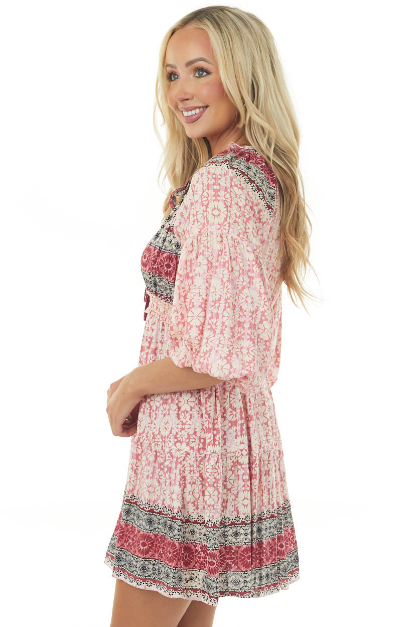 Punch Floral Print Smocked Woven Short Dress