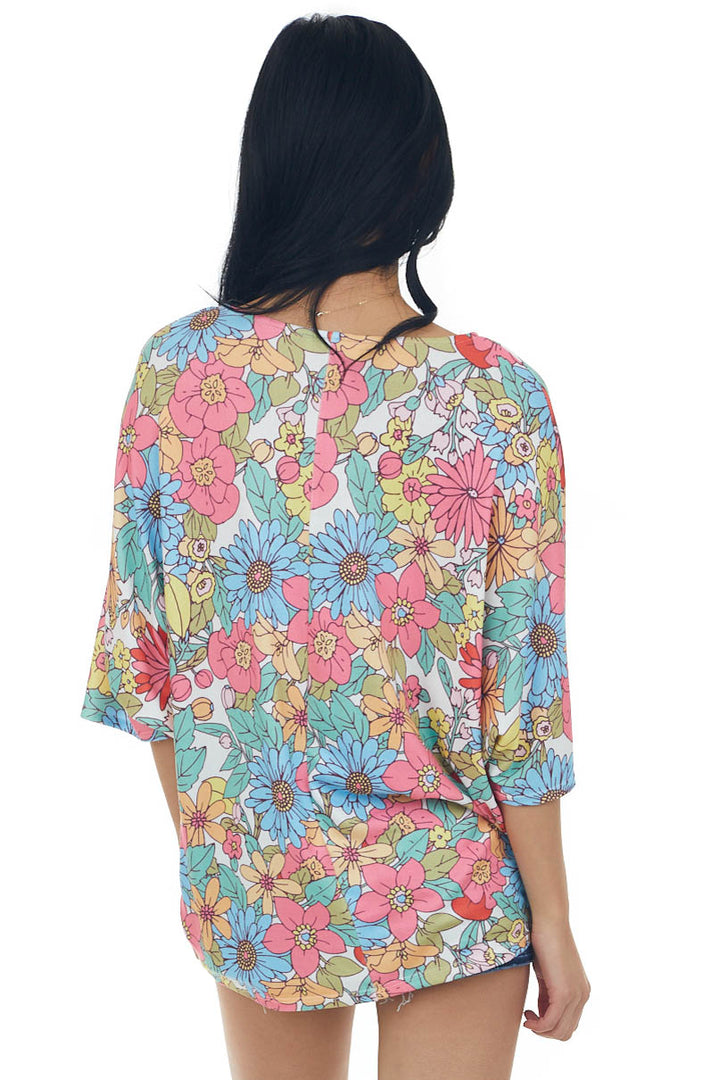 Punch Multicolor Floral Kimono Sleeve Knit Top