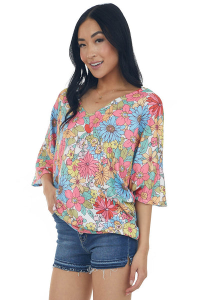Punch Multicolor Floral Kimono Sleeve Knit Top