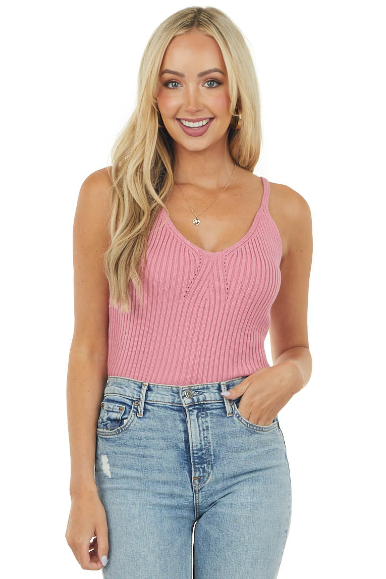 Punch Thick Ribbed Knit Pointelle Tank Top