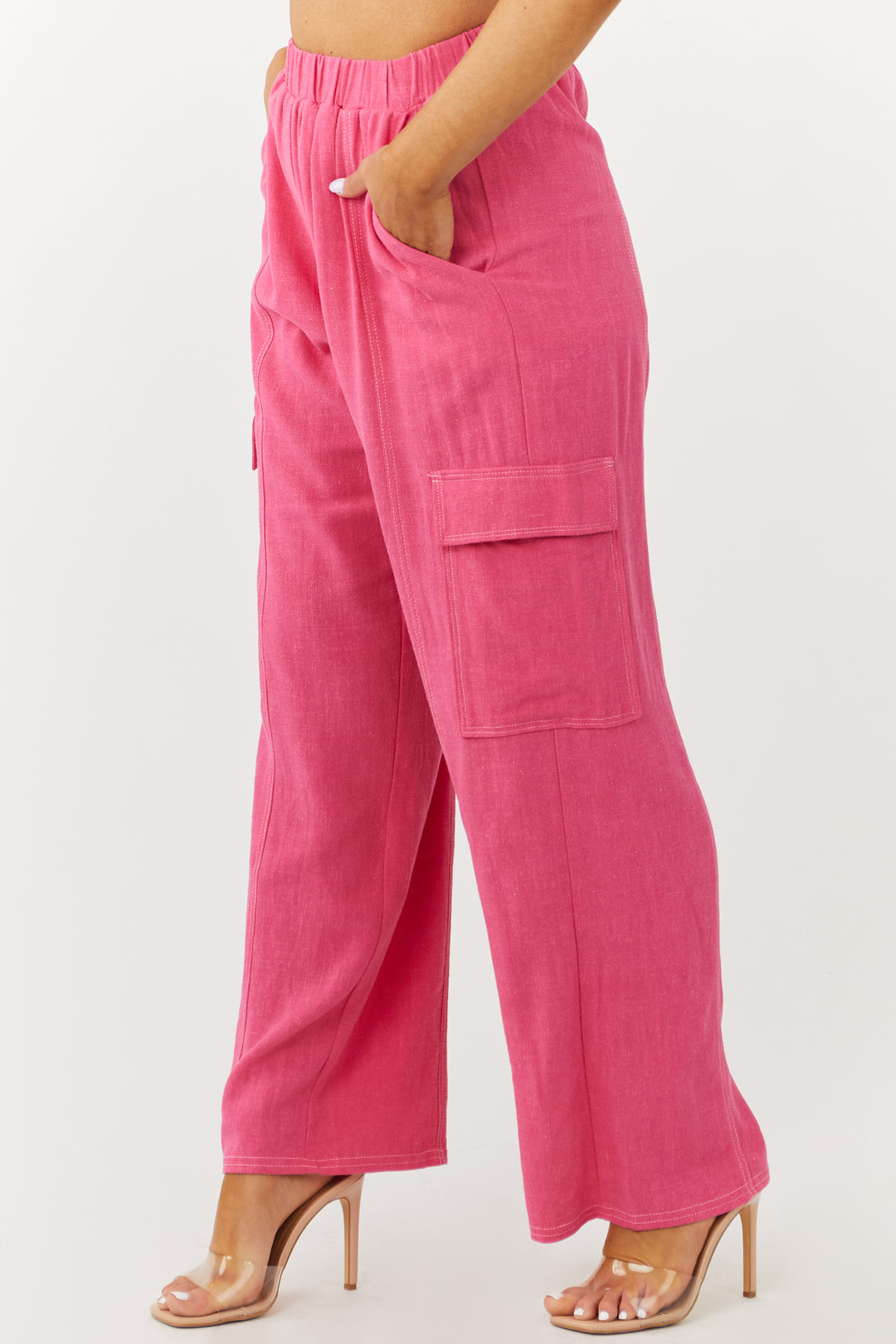Raspberry Wide Leg Linen Cargo Pants & Lime Lush