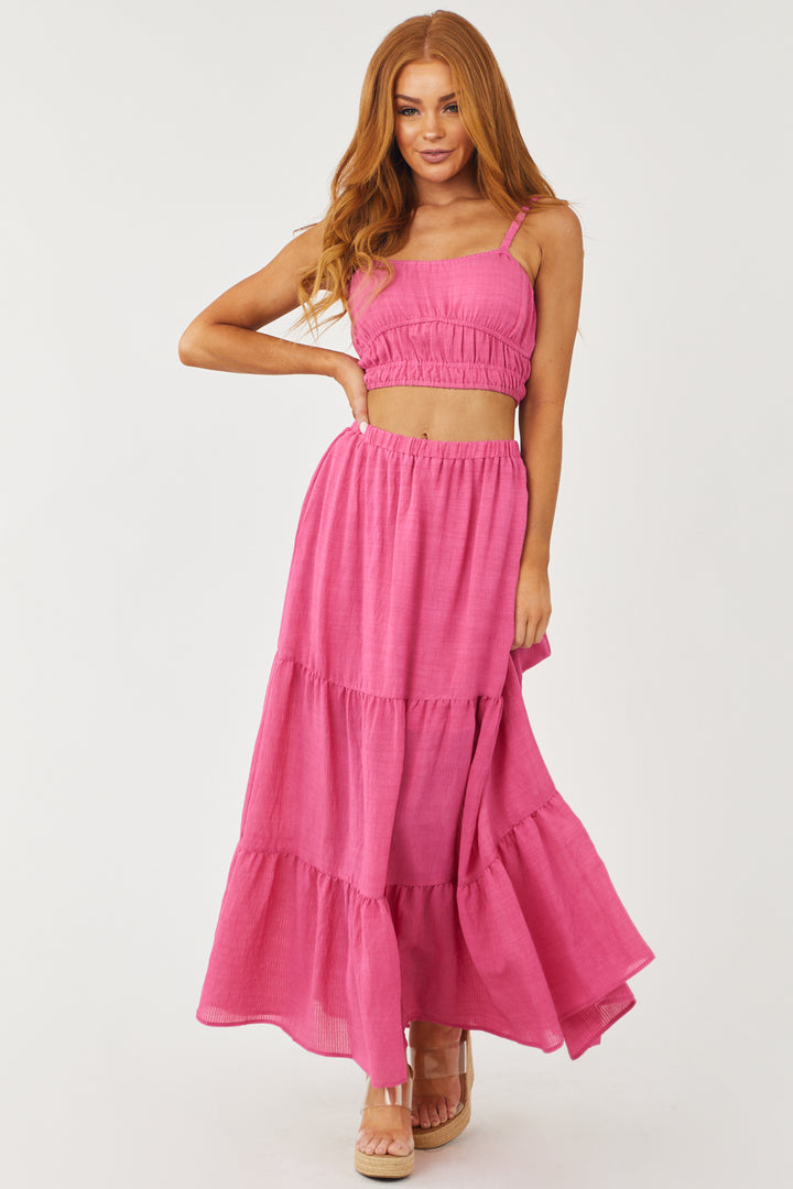 Rich Pink Cropped Top and Maxi Skirt Set