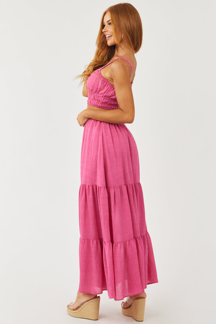 Rich Pink Cropped Top and Maxi Skirt Set