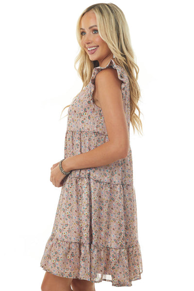 Rose Taupe Floral Paisley Print Short Dress