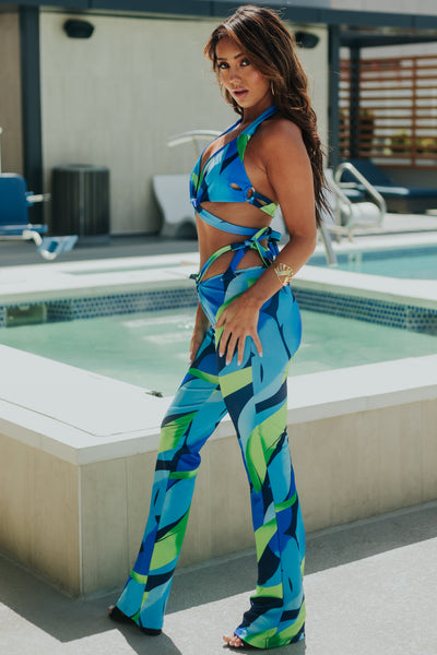 Royal Blue Abstract Print Bralette and Pants Set