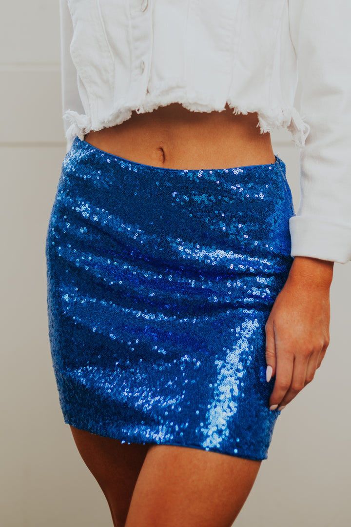 Royal Blue Sequined Mini Pencil Skirt