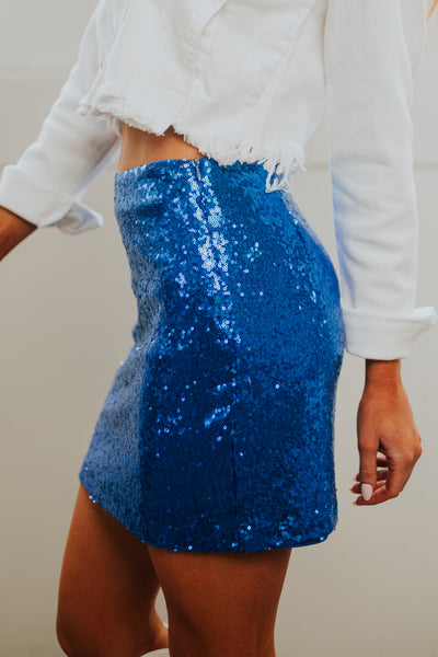 Royal Blue Sequined Mini Pencil Skirt