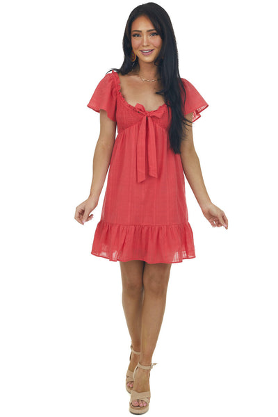 Ruby Bow Tie Smocked Babydoll Textured Dress