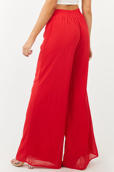 Ruby Red High Rise Woven Wide Leg Pants