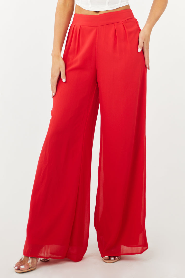 Ruby Red High Rise Woven Wide Leg Pants