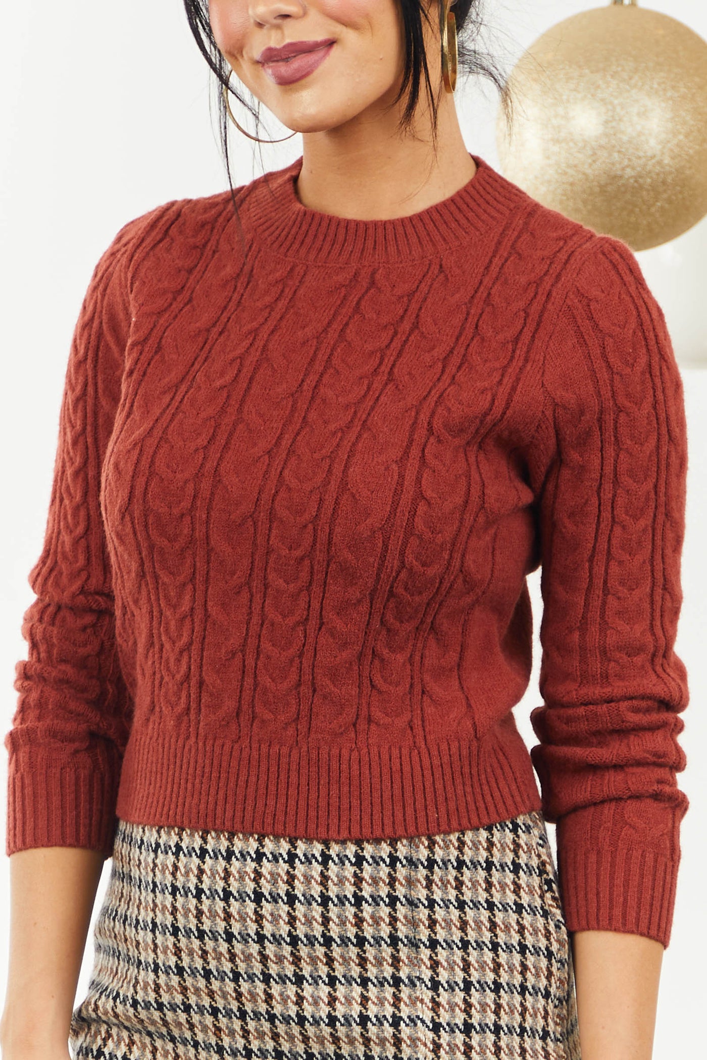 Rust Fitted Cable Knit Sweater | Lime Lush
