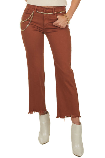 Rust Mid Rise Cropped Straight Leg Jeans