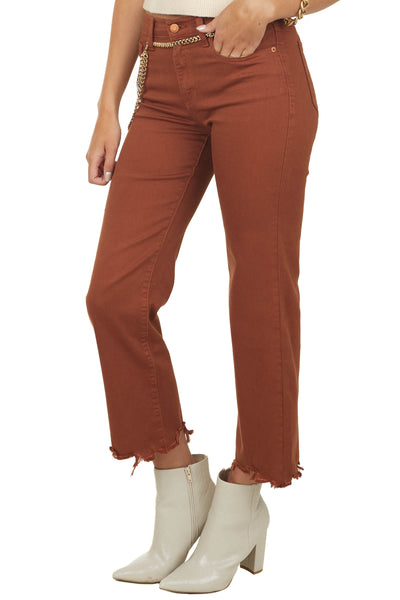Rust Mid Rise Cropped Straight Leg Jeans