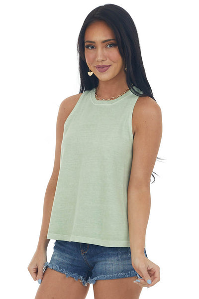 Sage Crew Neck A Line Knit Tank Top