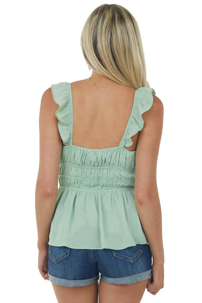 Sage Swiss Dot Smocked Sleeveless Blouse
