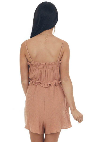 Sandstone Sleeveless Gauze Woven Frill Romper