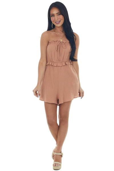 Sandstone Sleeveless Gauze Woven Frill Romper