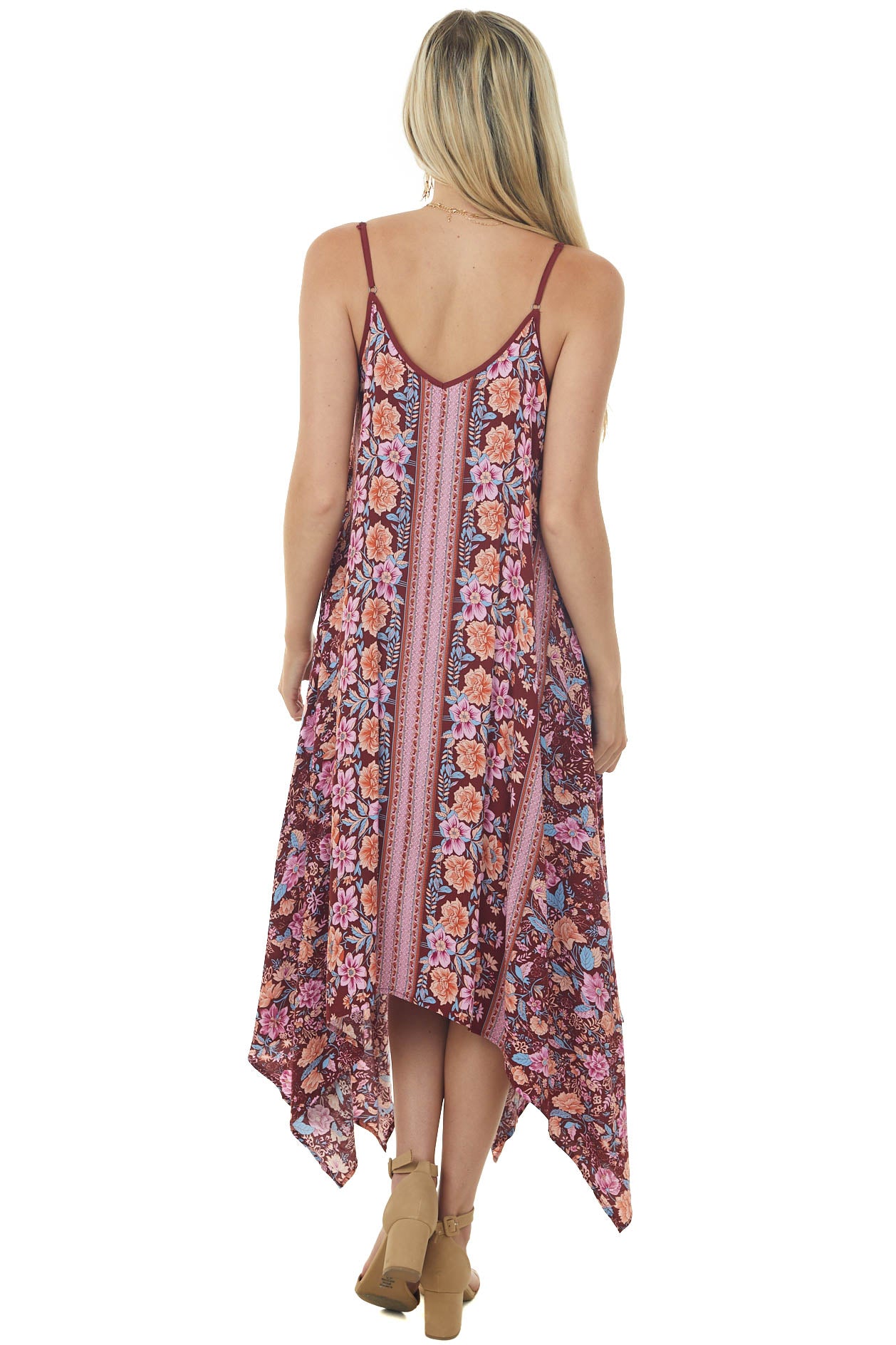 Sangria Floral and Abstract Sleeveless Dress