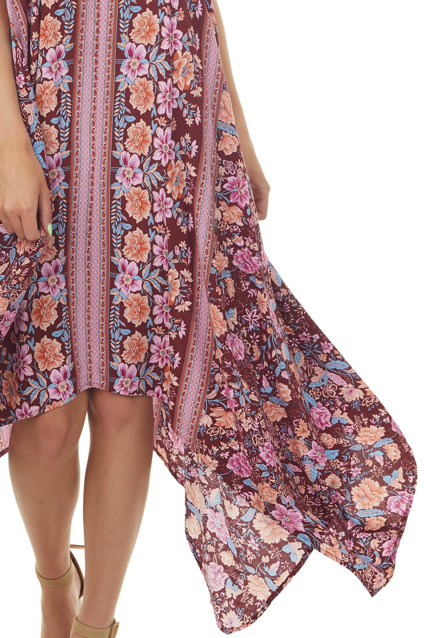 Sangria Floral and Abstract Sleeveless Dress