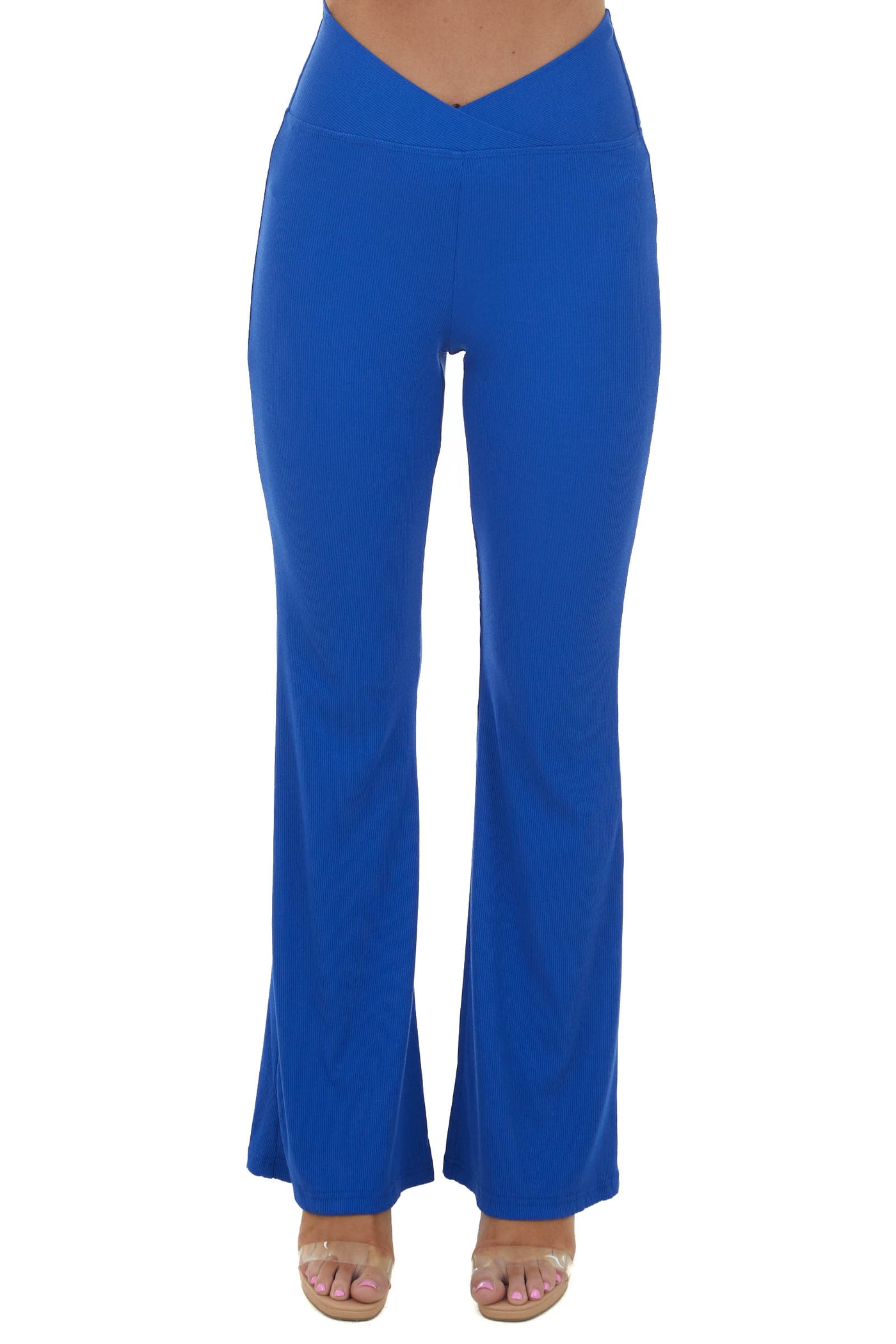 Sapphire Crossover Waist Ribbed Knit Flare Pants