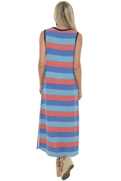 Sapphire Striped Midi Dress with Side Slits