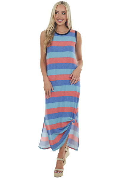 Sapphire Striped Midi Dress with Side Slits