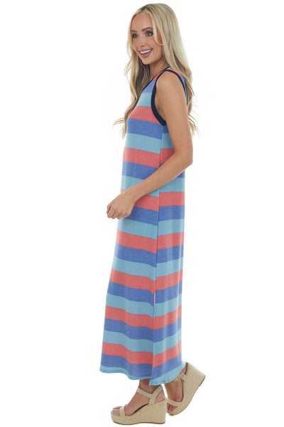 Sapphire Striped Midi Dress with Side Slits
