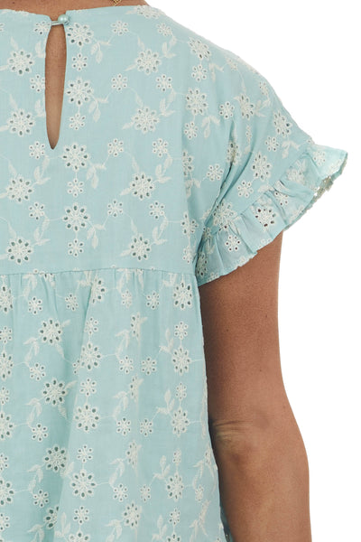Seafoam Floral Embroidered Tiered Mini Dress