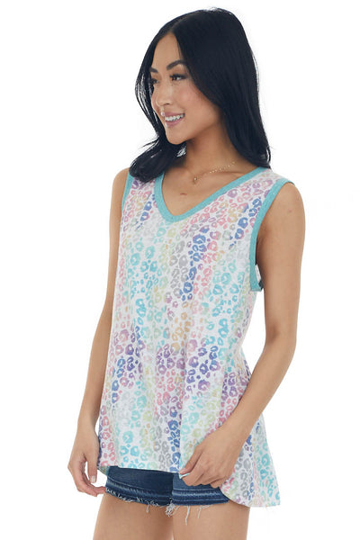 Seafoam Multicolored Leopard Print Tank Top