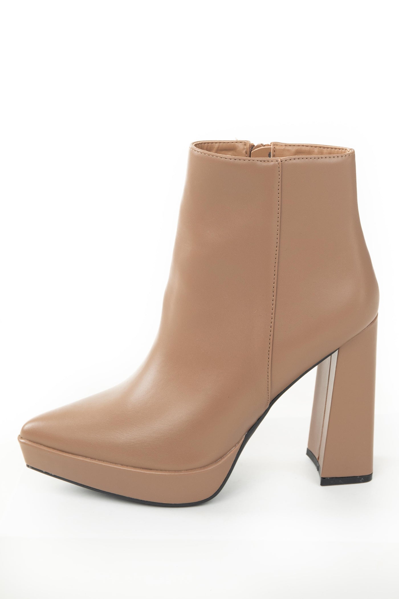 Sepia Faux Leather Flared Heel Pointed Toe Bootie