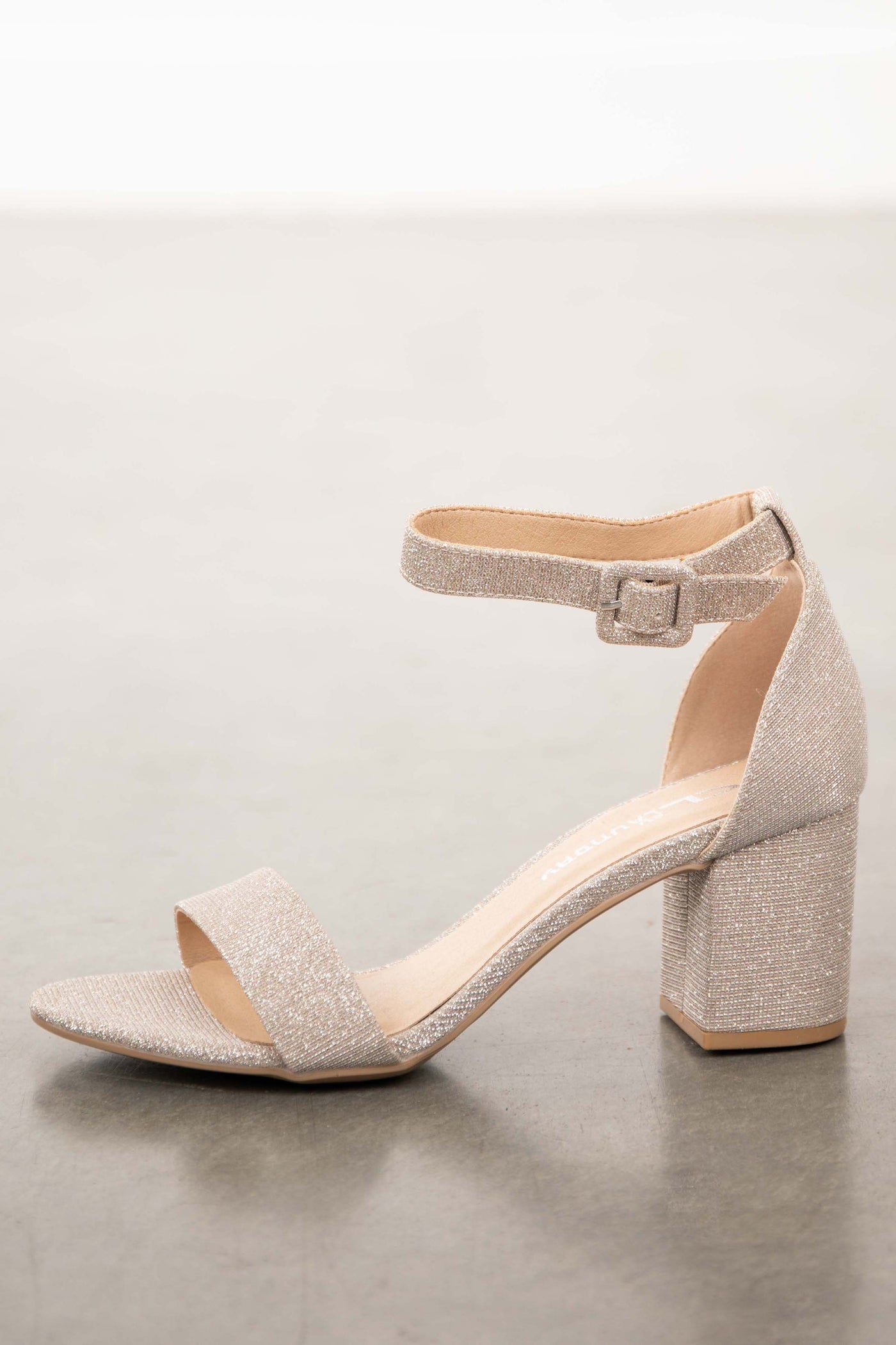 Silver Glittery Block Heels with Ankle Buckle
