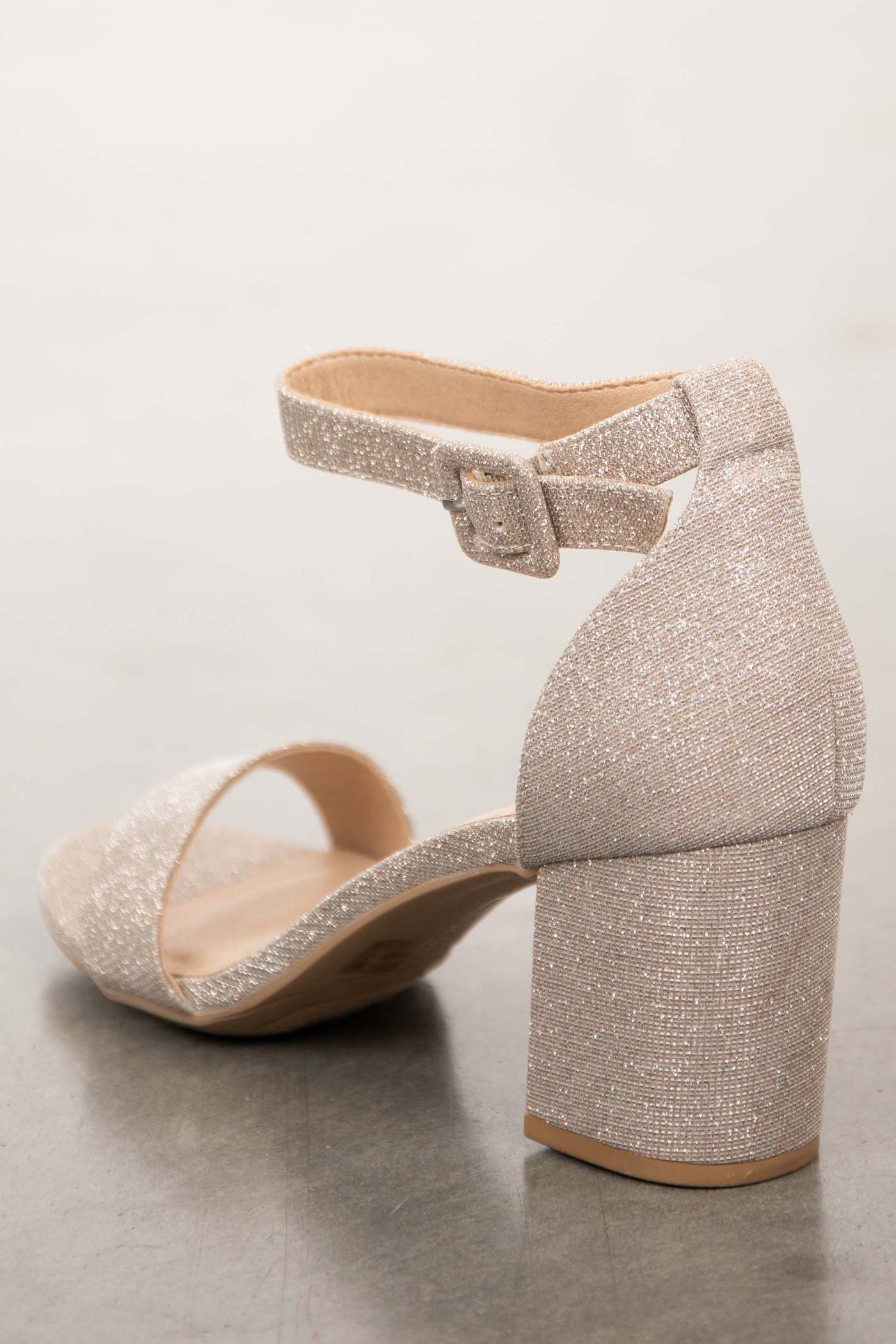 Silver Glittery Block Heels with Ankle Buckle