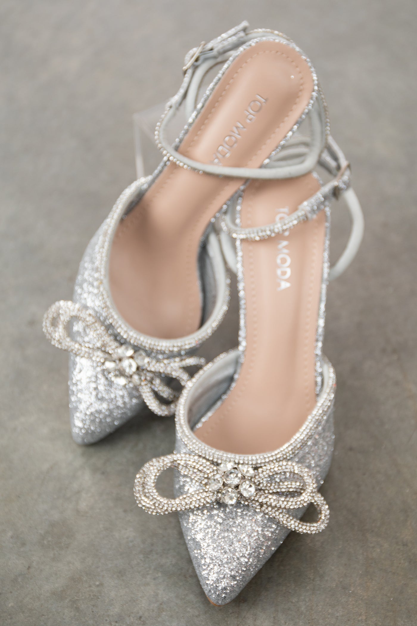 Silver Glittery Pointed Toe Heeled Pumps