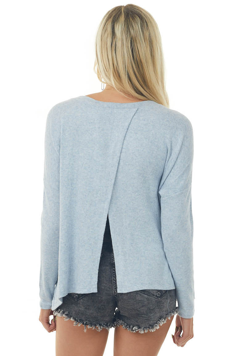 Sky Blue Two Tone Soft Ribbed Open Back Top