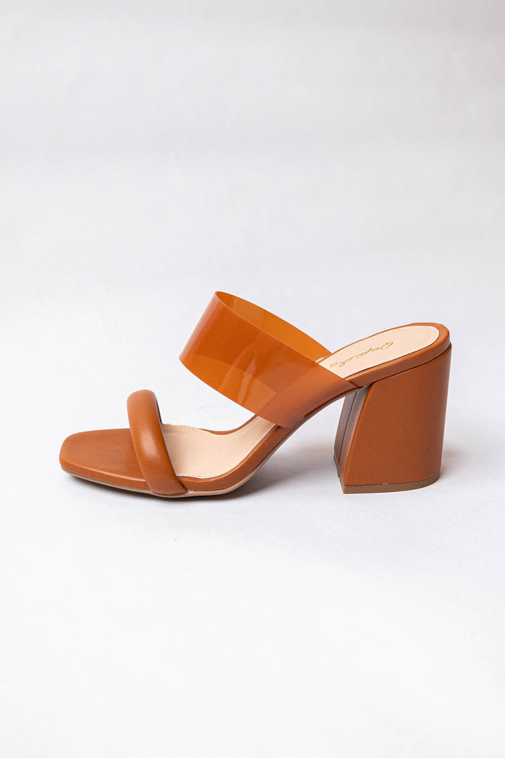 Spice Pleather Dual Band Slip On Square Toe Heels
