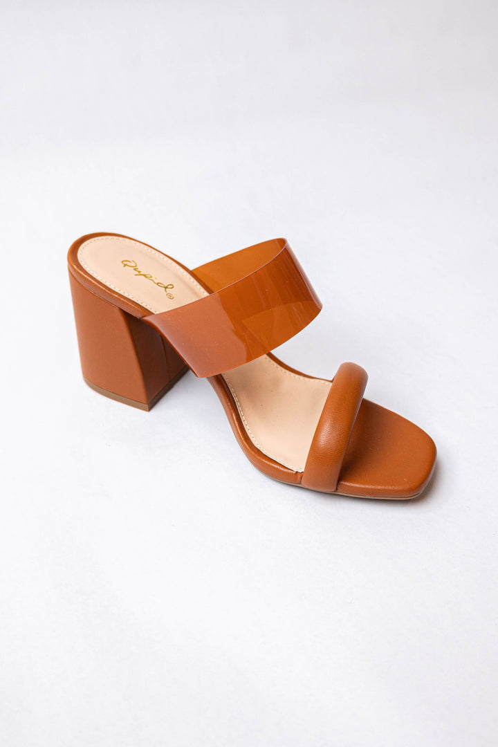 Spice Pleather Dual Band Slip On Square Toe Heels
