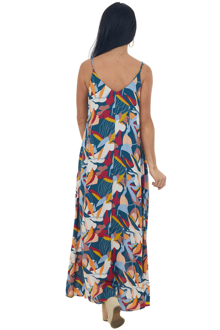 Spruce Printed Sleeveless V Neck Maxi Dress