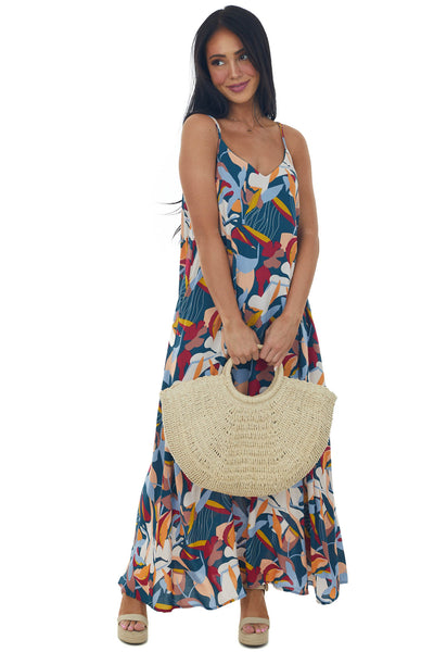 Spruce Printed Sleeveless V Neck Maxi Dress