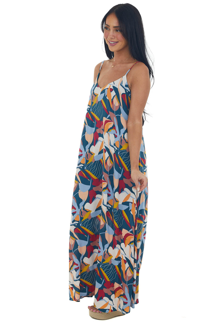 Spruce Printed Sleeveless V Neck Maxi Dress