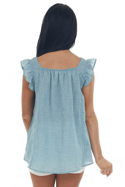 Steel Blue Textured Smocked Yoke Light Blouse